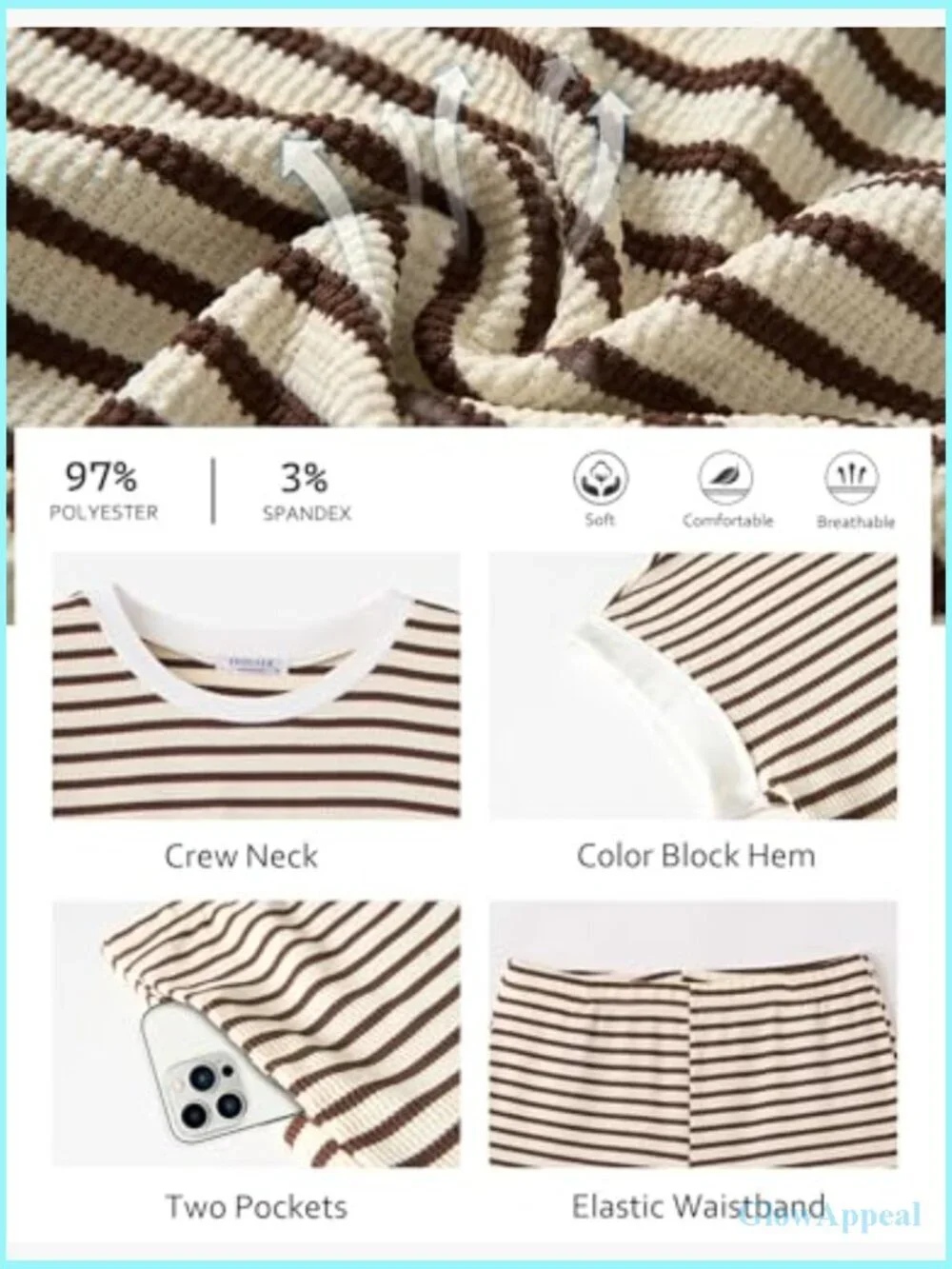Women's Striped Knit T-Shirt & Shorts Matching Lounge Set Summer Outfits